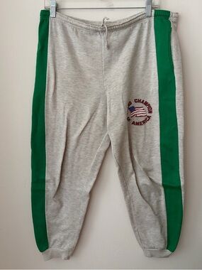 Gray Sweatpants with Green Side Stripes and Flag Graphic